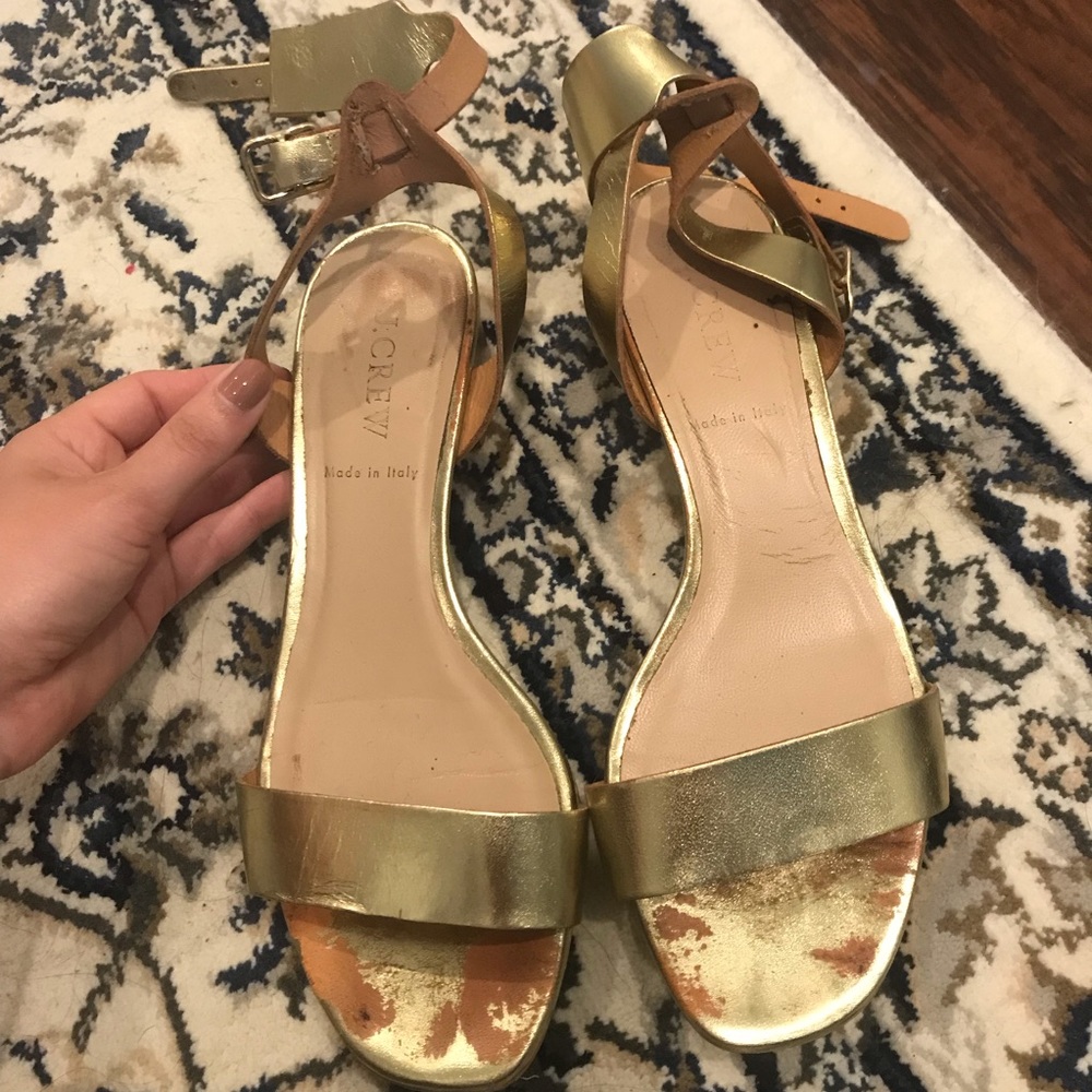 Leather gold j crew low heels